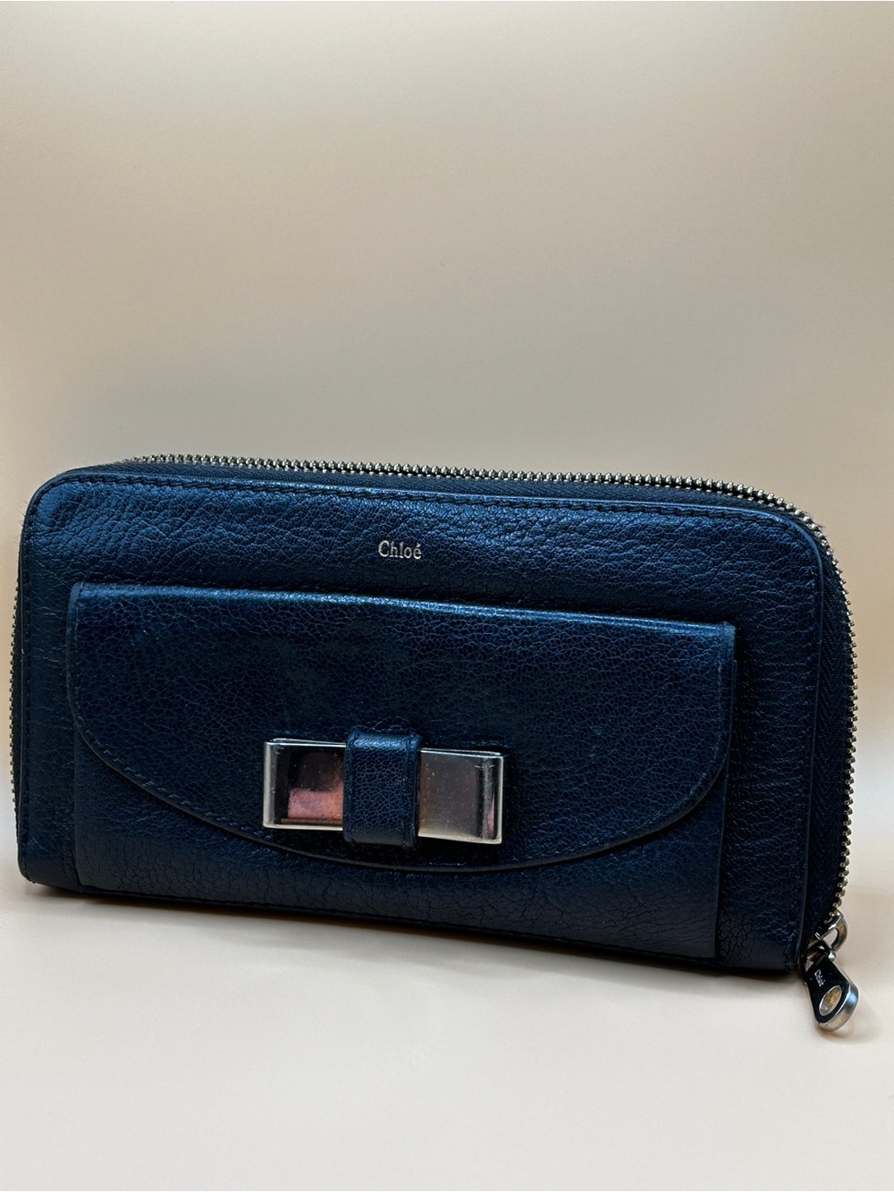 Chloé Navy Leather Full Size Zip-Around Wallet Butter Soft GC